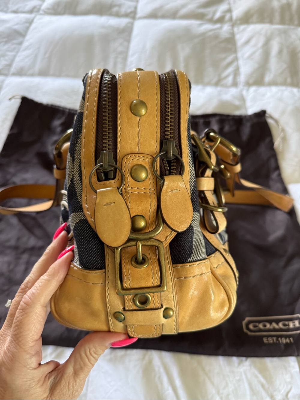 Vintage Coach Lily Legacy Signature Denim Satchel w/ Vachetta Leather Trim - Picture 6 of 11